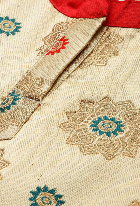 Beige Silk Blend Jaccquard Woven Salwar Suit Material