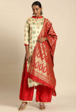 Beige Silk Blend Jaccquard Woven Salwar Suit Material