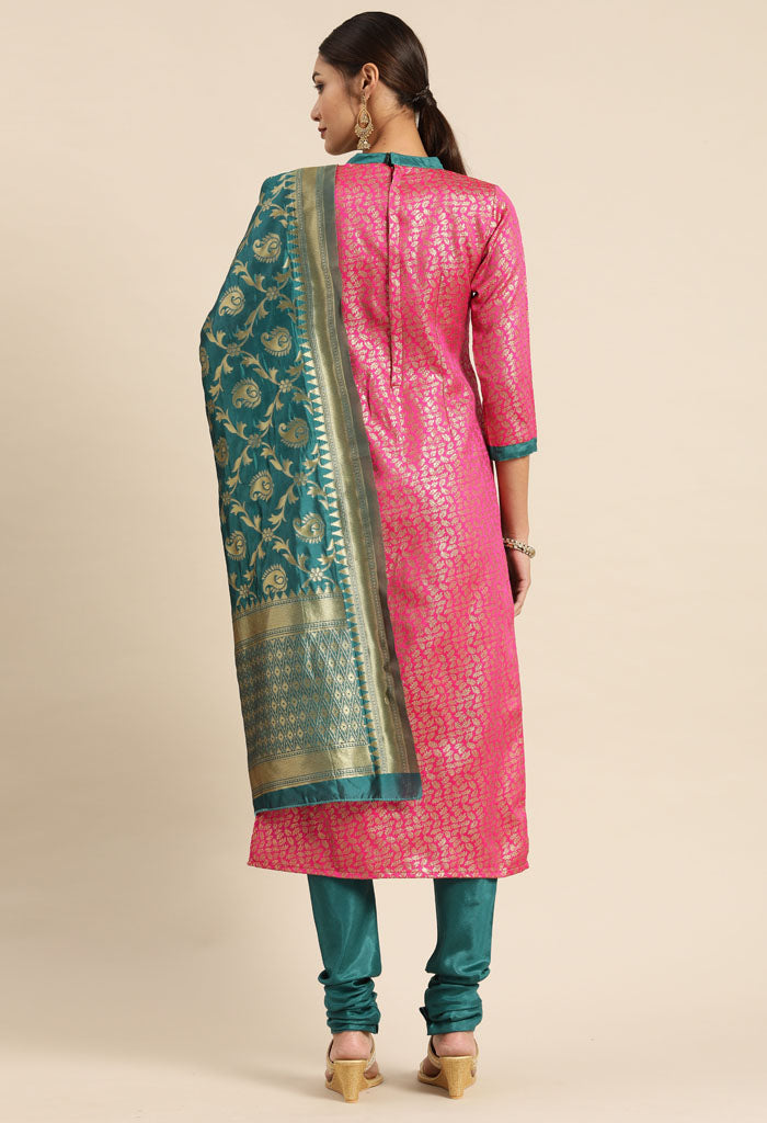 Magenta Silk Blend Jaccquard Woven Salwar Suit Material