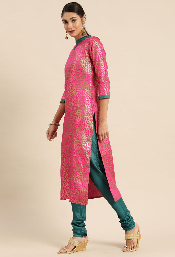 Magenta Silk Blend Jaccquard Woven Salwar Suit Material