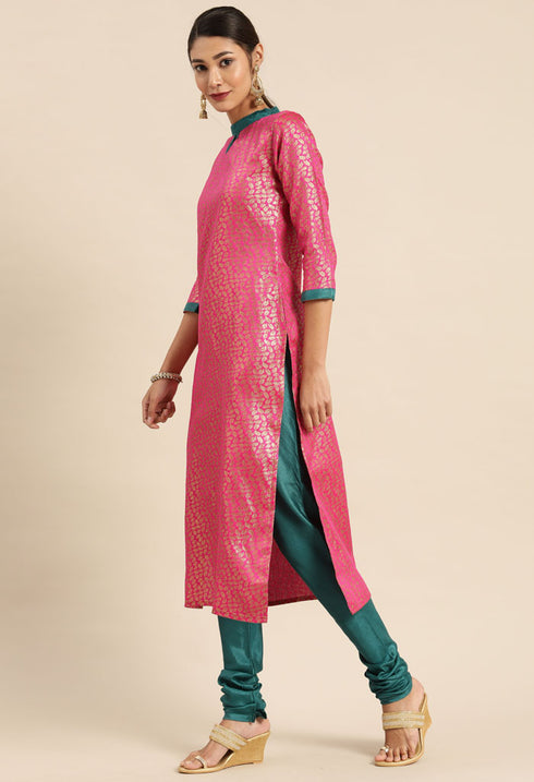 Magenta Silk Blend Jaccquard Woven Salwar Suit Material