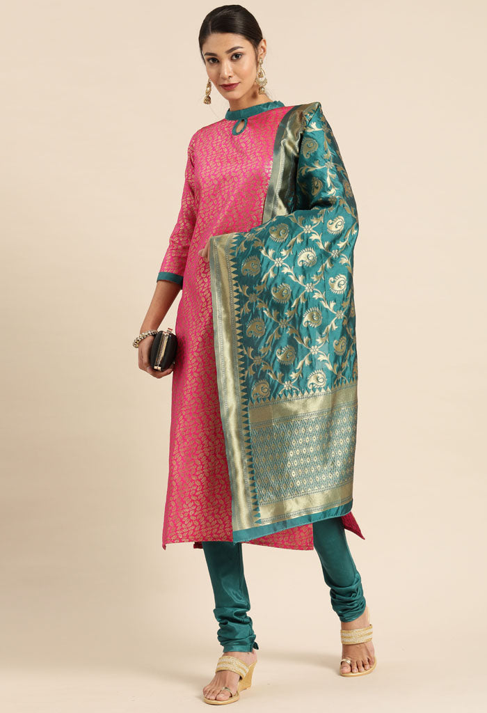 Magenta Silk Blend Jaccquard Woven Salwar Suit Material