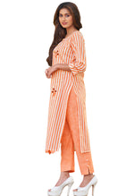 Load image into Gallery viewer, Orange And White Pure Cambric Cotton Embroidered Kurta With Pant
