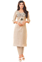 Load image into Gallery viewer, Beige And White Pure Cambric Cotton Embroidered Kurta With Pant - Rajnandini
