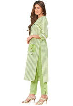 Load image into Gallery viewer, Green And White Pure Cambric Cotton Embroidered Kurta With Pant