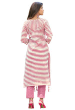 Load image into Gallery viewer, Pink And White Pure Cambric Cotton Embroidered Kurta With Pant