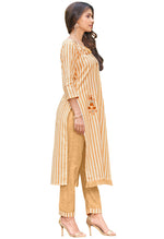 Load image into Gallery viewer, Mustard And White Pure Cambric Cotton Embroidered Kurta With Pant