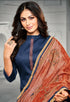 Navy Blue Jam Cotton Embroidered Salwar Suit Material