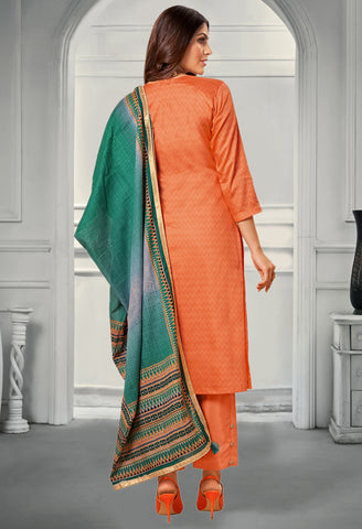 Orange Jam Cotton Embroidered Salwar Suit Material