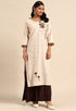 Beige Pure Cambric Cotton Embroidered Kurti
