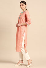 Load image into Gallery viewer, Orange Pure Cambric Cotton Embroidered Kurti