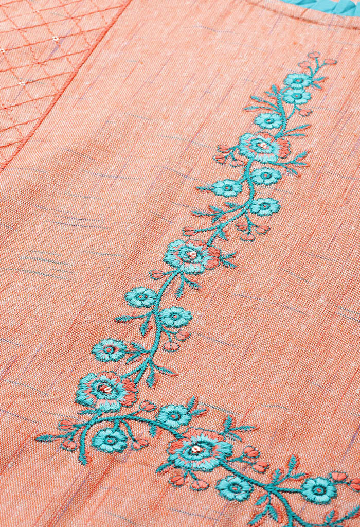 Orange Pure Cambric Cotton Embroidered Kurti