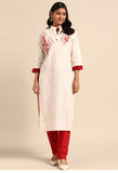 Beige Pure Cambric Cotton Embroidered Kurti