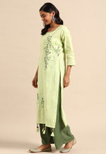 Load image into Gallery viewer, Green Pure Cambric Cotton Embroidered Kurti