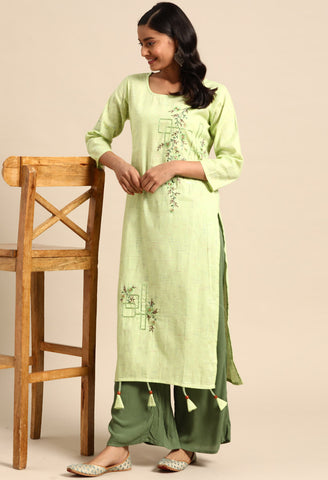 Green Pure Cambric Cotton Embroidered Kurti