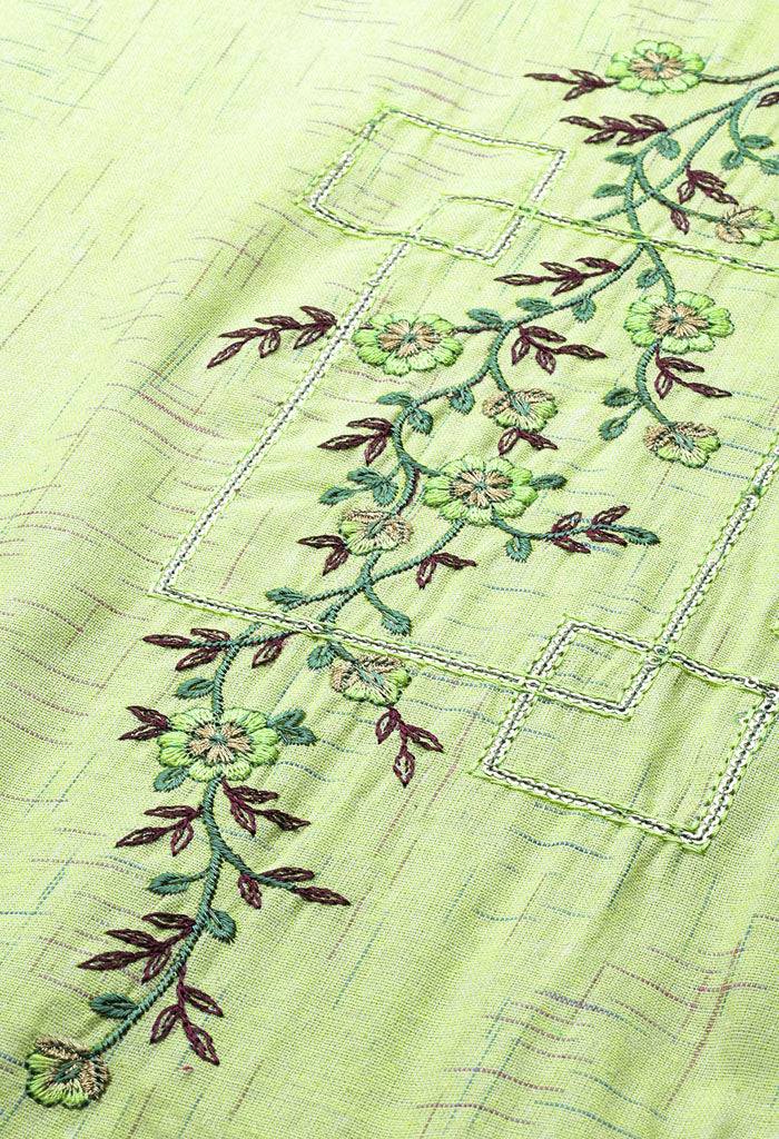 Green Pure Cambric Cotton Embroidered Kurti