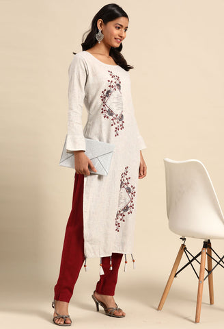 Light Grey Pure Cambric Cotton Embroidered Kurti