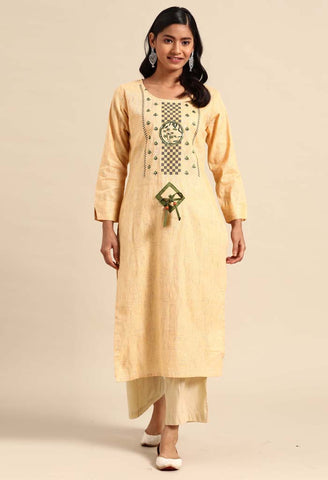 Mustard Pure Cambric Cotton Embroidered Kurti