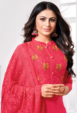 Magenta Pure Jam Cotton Embroidered Salwar Suit Material