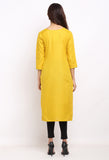 Yellow Slub Cotton Floral Embroidered Kurti