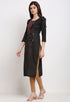 Black Slub Cotton Floral Embroidered Kurti