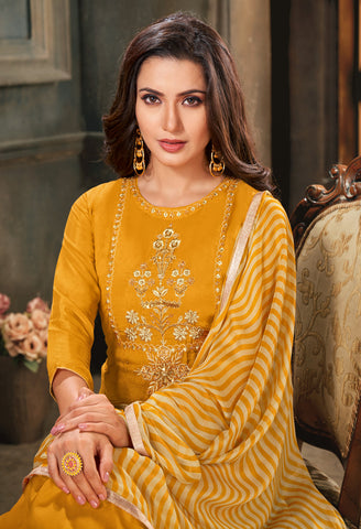 Mustard Modal Silk Embroidered Salwar Suit Material