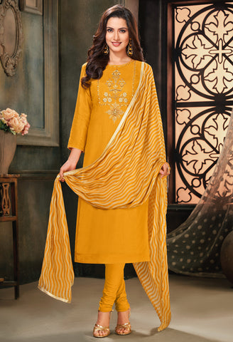 Mustard Modal Silk Embroidered Salwar Suit Material