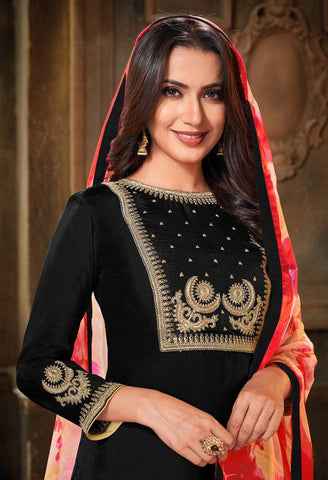 Black Modal Silk Embroidered Salwar Suit Material