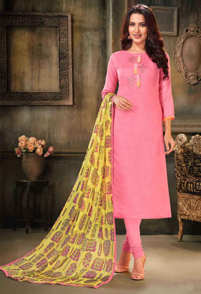 Pink Modal Silk Plain Salwar Suit Material