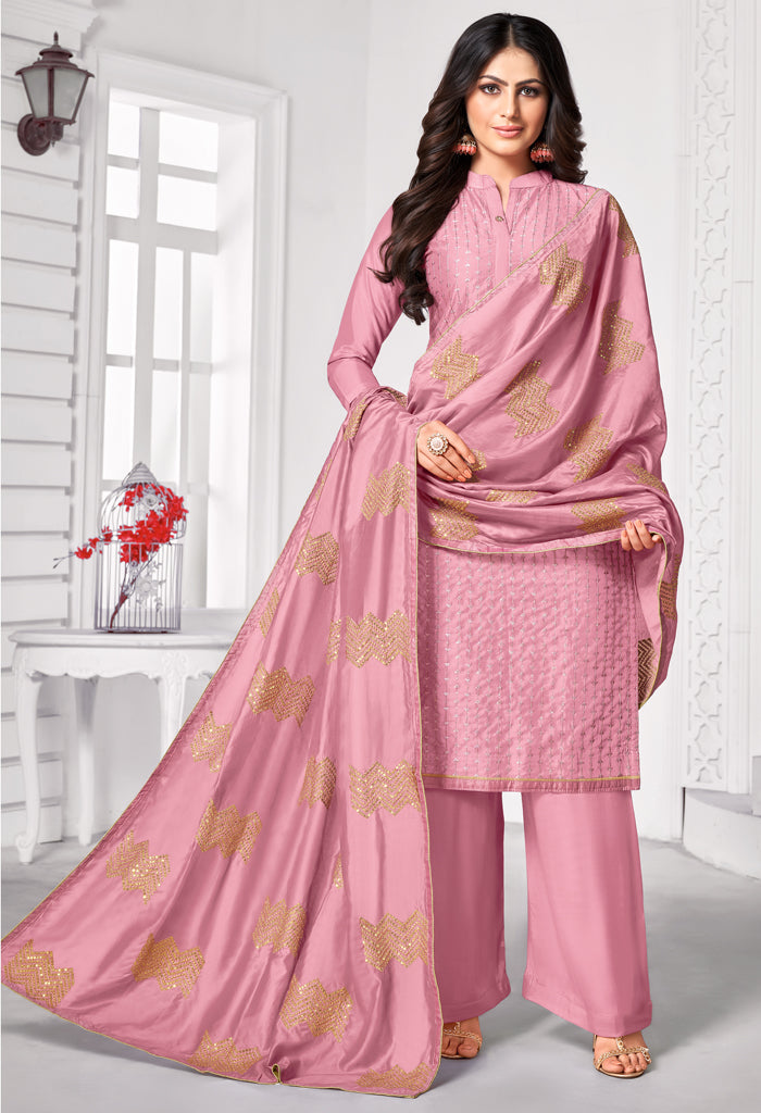 Pink Pure Jam Cotton Embroidered Salwar Suit Material