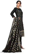 Load image into Gallery viewer, Black Heavy Silk Banarasi Weaving Work Unstitched Salwar Suit Material