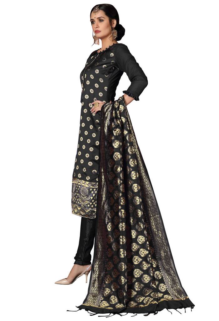 Black Heavy Silk Banarasi Weaving Work Unstitched Salwar Suit Material