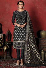 Load image into Gallery viewer, Black Heavy Silk Banarasi Weaving Work Unstitched Salwar Suit Material