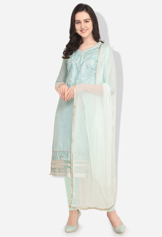 Sky Blue Cotton Embroidered Unstitched Salwar Suit Material