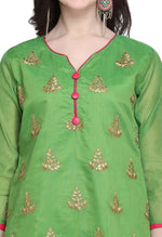 Load image into Gallery viewer, Green Cotton Embroidered Unstitched Salwar Suit Material