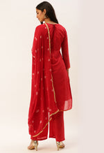 Load image into Gallery viewer, Red Banarasi silk Printed Unstitched Salwar Suit Material