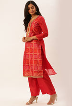 Load image into Gallery viewer, Red Banarasi silk Printed Unstitched Salwar Suit Material