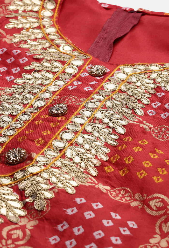 Red Banarasi silk Printed Unstitched Salwar Suit Material