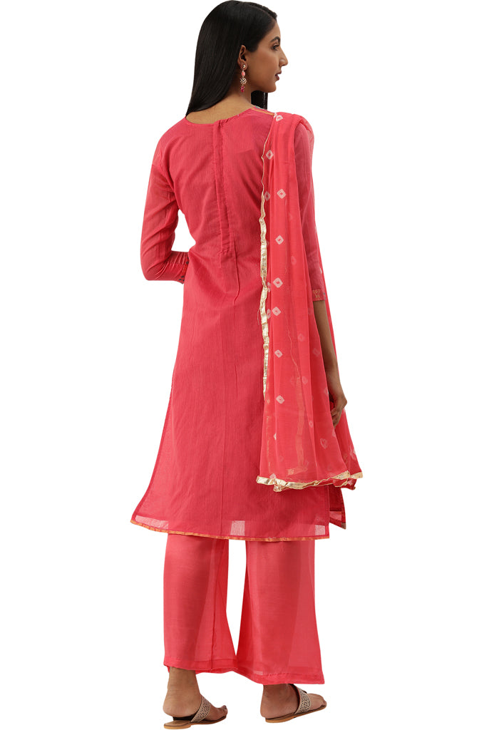 Pink Banarasi silk Printed Unstitched Salwar Suit Material
