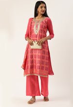 Load image into Gallery viewer, Pink Banarasi silk Printed Unstitched Salwar Suit Material