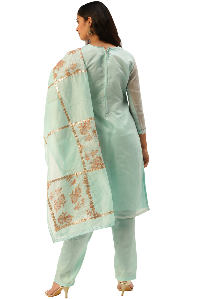 Sky Blue Chanderi embellished Unstitched Salwar Suit Material