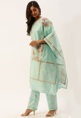 Sky Blue Chanderi embellished Unstitched Salwar Suit Material