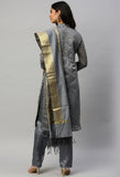 Grey Heavy Silk Banarasi Weaving Work Unstitched Salwar Suit Material