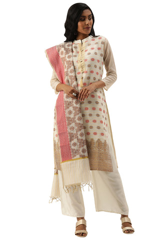 Beige Heavy Silk Banarasi Weaving Work Unstitched Salwar Suit Material