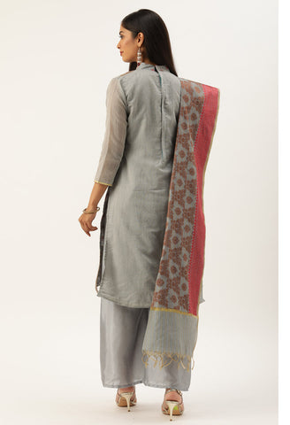 Grey Heavy Silk Banarasi Weaving Work Unstitched Salwar Suit Material