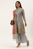 Grey Heavy Silk Banarasi Weaving Work Unstitched Salwar Suit Material
