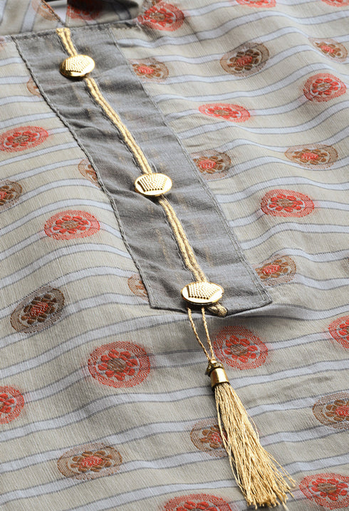 Grey Heavy Silk Banarasi Weaving Work Unstitched Salwar Suit Material