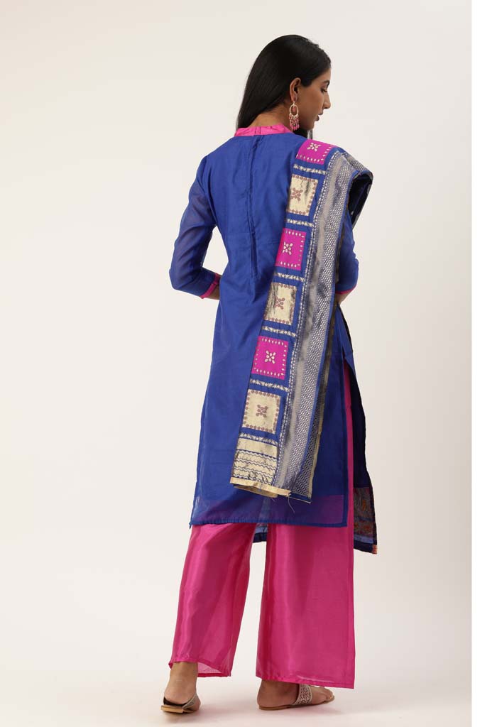 Royal Blue Heavy Silk Banarasi Weaving Work Unstitched Salwar Suit Material