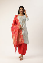 Load image into Gallery viewer, Light Blue Heavy Glass Cotton Embellished Unstitched Salwar Suit Material