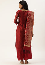Load image into Gallery viewer, Maroon Heavy Silk Banarasi Embellished Unstitched Salwar Suit Material
